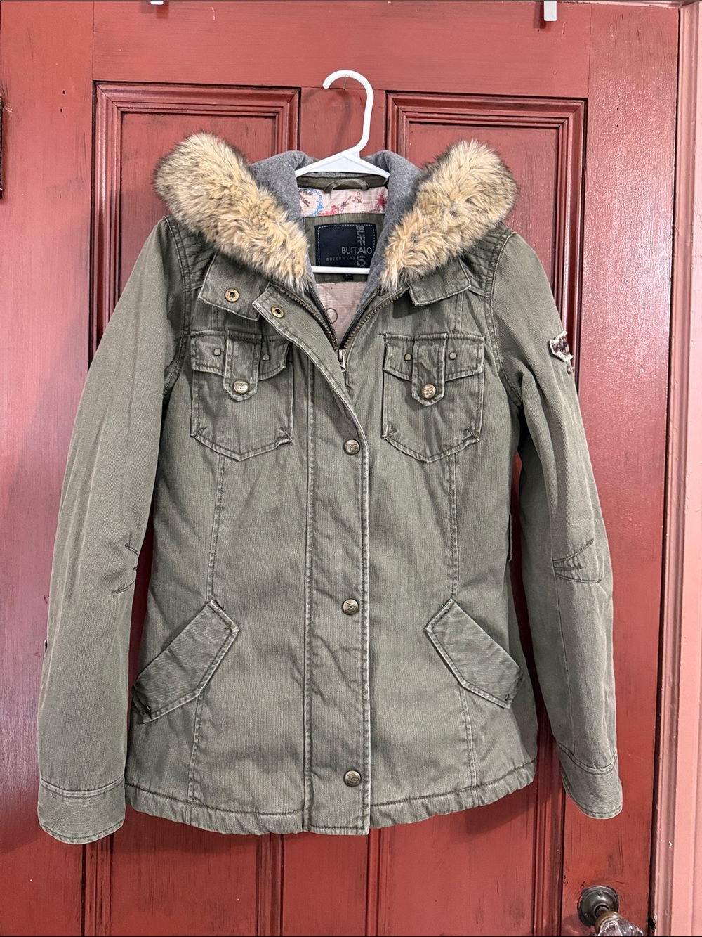 Buffalo David Bitton Olive Green Utility Jacket with Faux Fur Hood